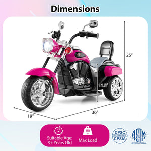 6V Powered Toddler 3-Wheel Motorbike Ride On Toy with Horn and Headlight-Hot Pink view 4