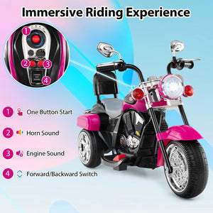 6V Powered Toddler 3-Wheel Motorbike Ride On Toy with Horn and Headlight-Hot Pink view 6