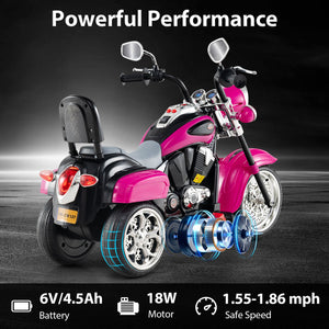 6V Powered Toddler 3-Wheel Motorbike Ride On Toy with Horn and Headlight-Hot Pink view 7