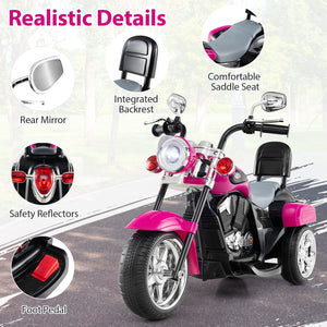 6V Powered Toddler 3-Wheel Motorbike Ride On Toy with Horn and Headlight-Hot Pink view 9