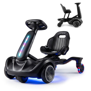 6V Ride-on Drift Car with Lights and Adjustable Seat-Black view 3