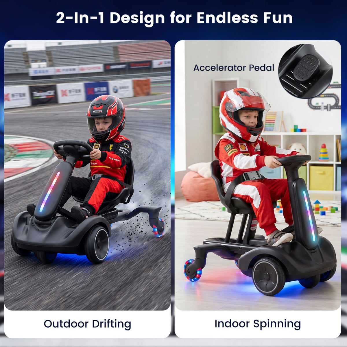 6V Ride-on Drift Car with Lights and Adjustable Seat-Black view 5