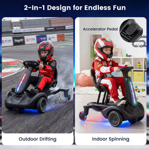 6V Ride-on Drift Car with Lights and Adjustable Seat-Black view 5