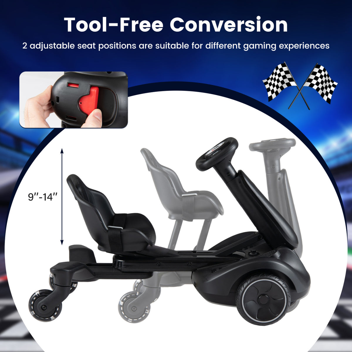 6V Ride-on Drift Car with Lights and Adjustable Seat-Black view 6