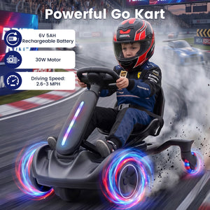 6V Ride-on Drift Car with Lights and Adjustable Seat-Black view 8