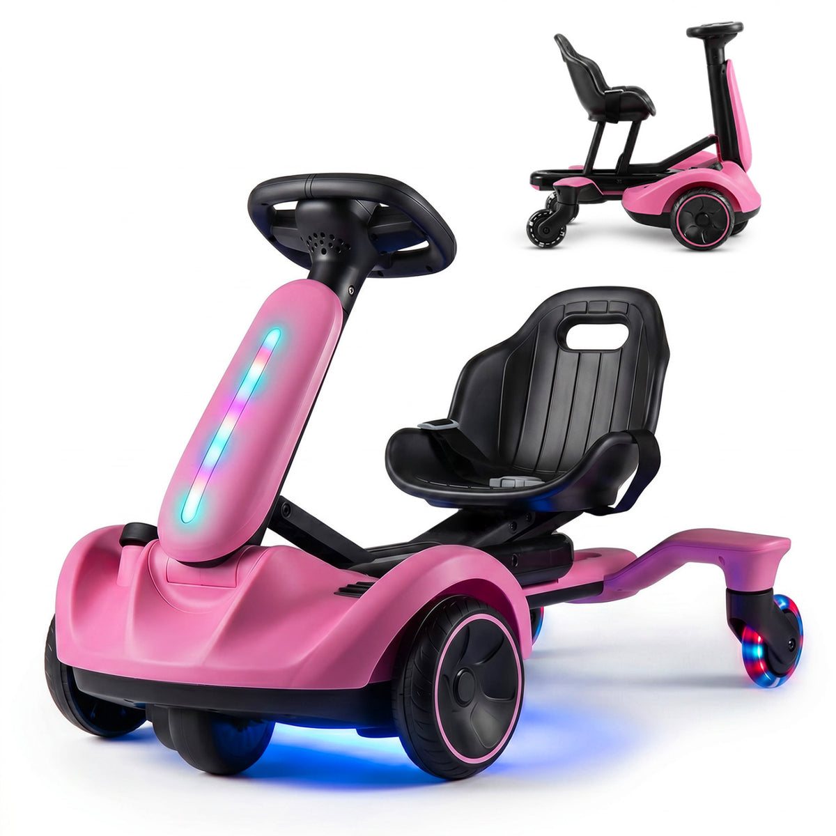 6V Ride-on Drift Car with Lights and Adjustable Seat-Pink view 3