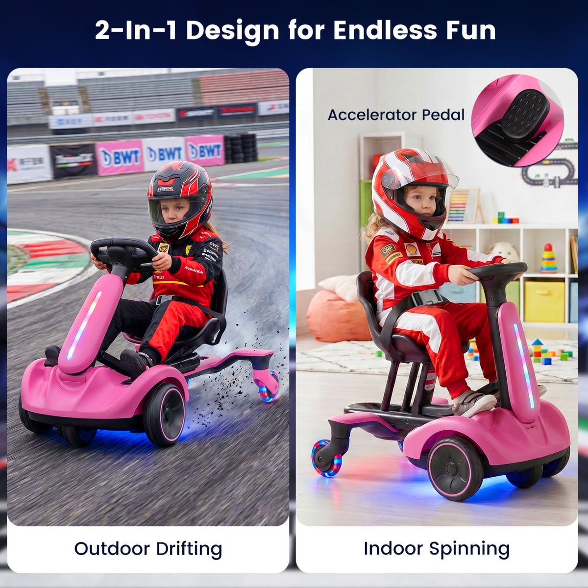 6V Ride-on Drift Car with Lights and Adjustable Seat-Pink view 5