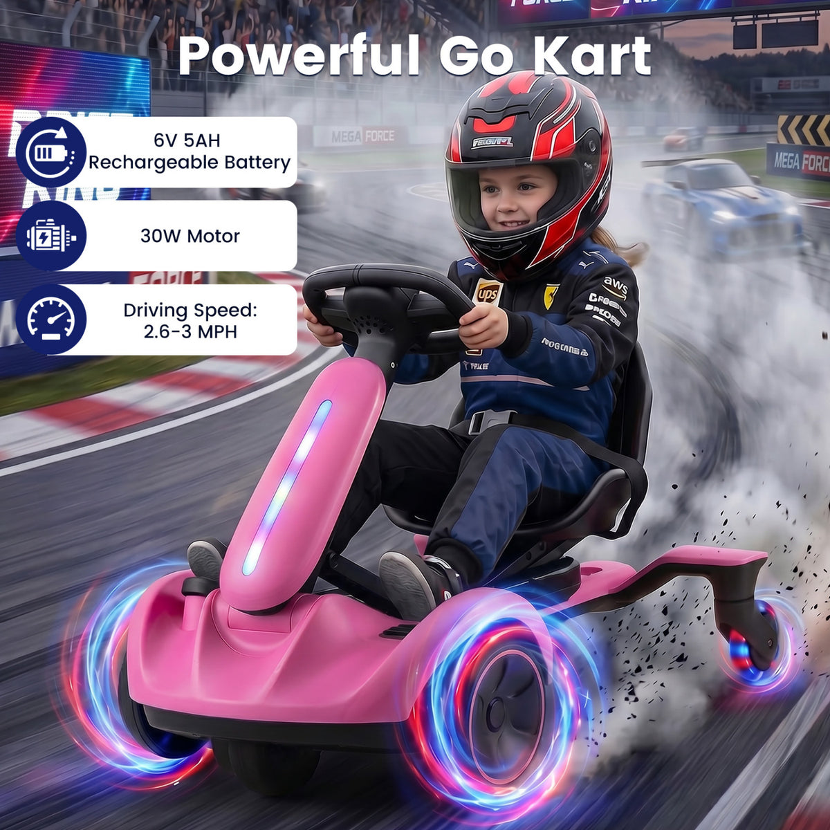 6V Ride-on Drift Car with Lights and Adjustable Seat-Pink view 7
