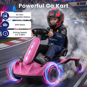 6V Ride-on Drift Car with Lights and Adjustable Seat-Pink view 7