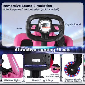 6V Ride-on Drift Car with Lights and Adjustable Seat-Pink view 8