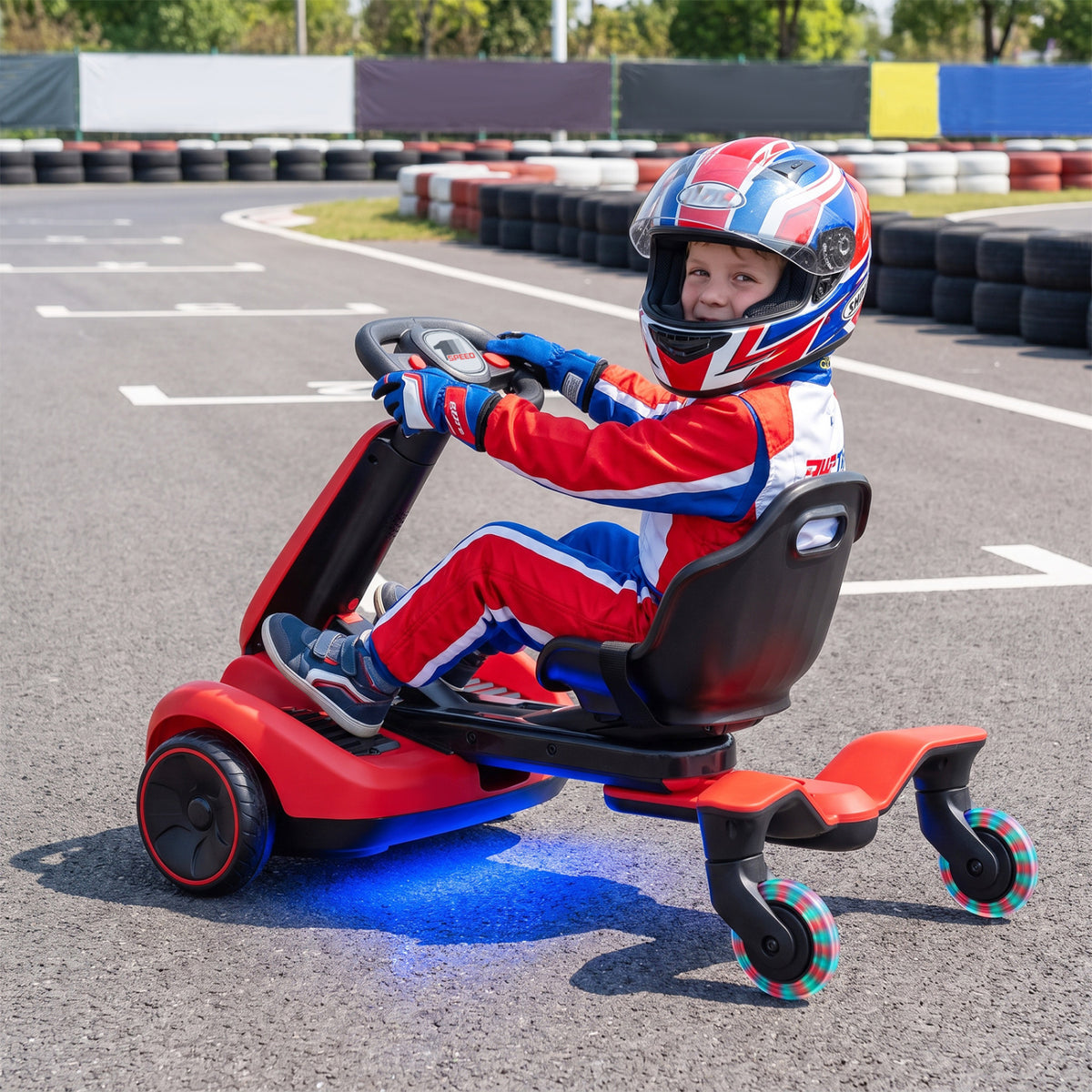 6V Ride-on Drift Car with Lights and Adjustable Seat-Red view 3