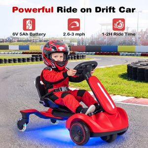 6V Ride-on Drift Car with Lights and Adjustable Seat-Red view 5