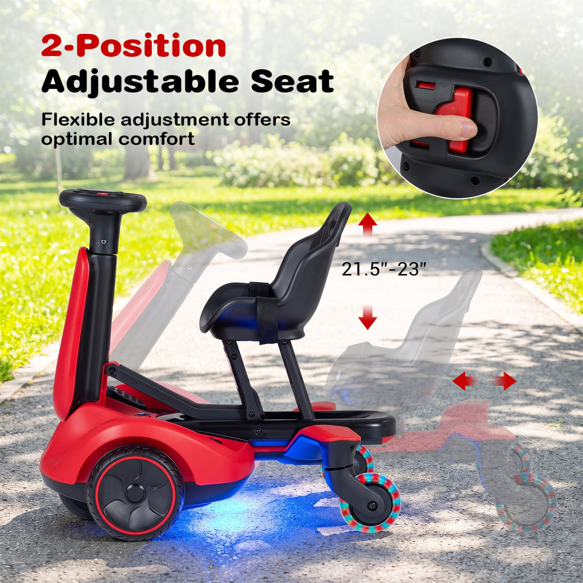 6V Ride-on Drift Car with Lights and Adjustable Seat-Red view 8