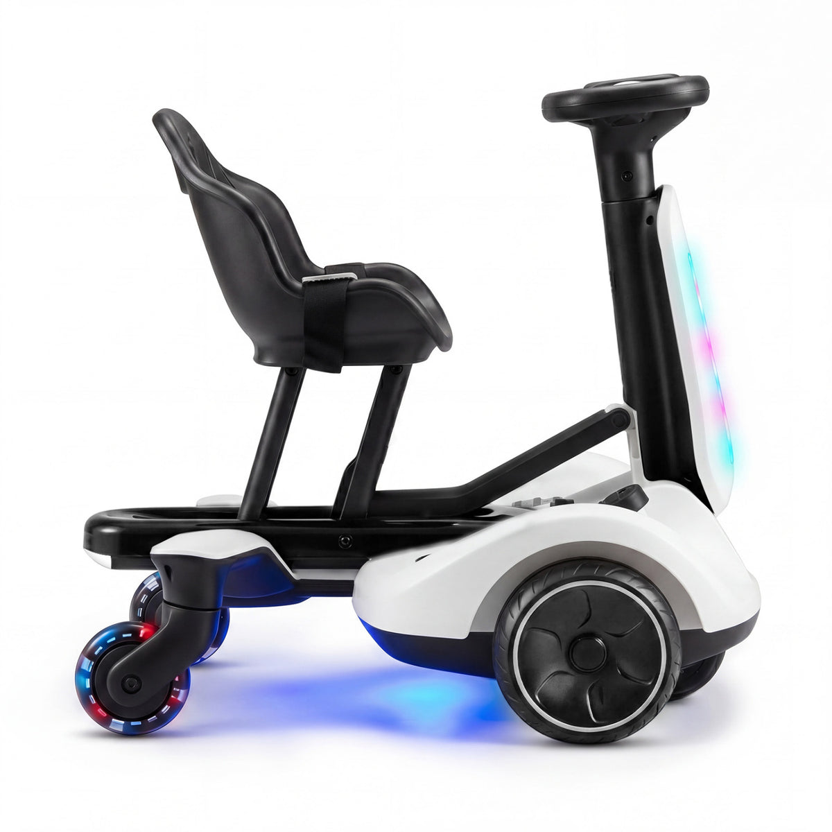 6V Ride-on Drift Car with Lights and Adjustable Seat-White view 3