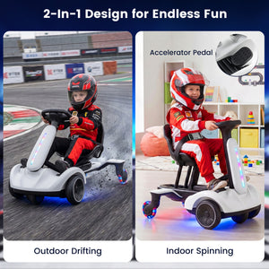 6V Ride-on Drift Car with Lights and Adjustable Seat-White view 5