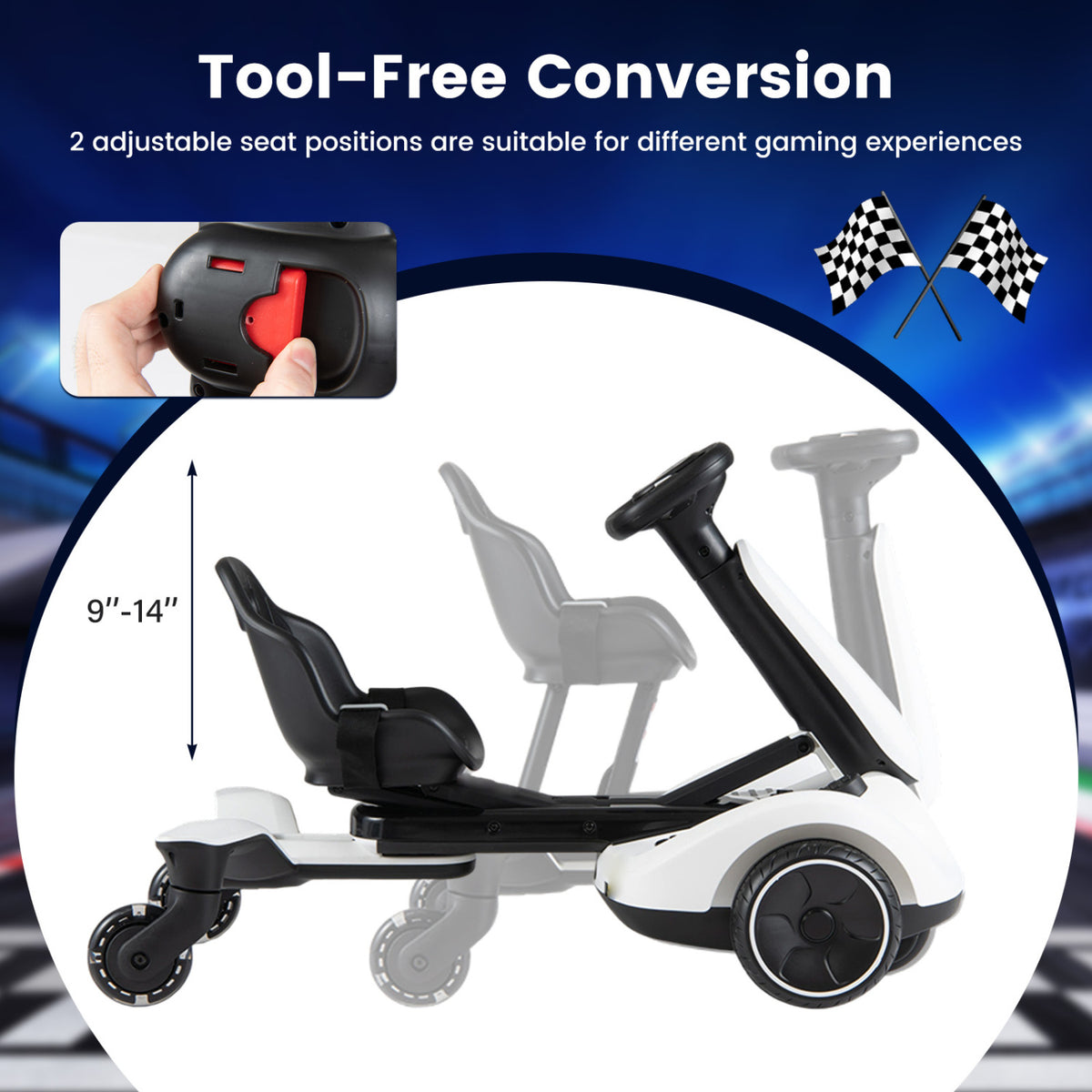 6V Ride-on Drift Car with Lights and Adjustable Seat-White view 6