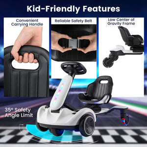 6V Ride-on Drift Car with Lights and Adjustable Seat-White view 9