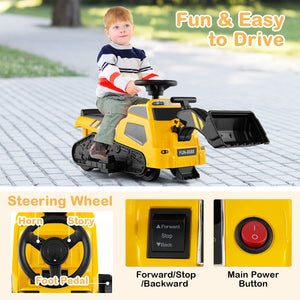6V Ride on Tractor 3-in-1 Electric Excavator with Adjustable Arms and Music-Yellow view 7