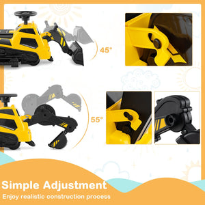 6V Ride on Tractor 3-in-1 Electric Excavator with Adjustable Arms and Music-Yellow view 8
