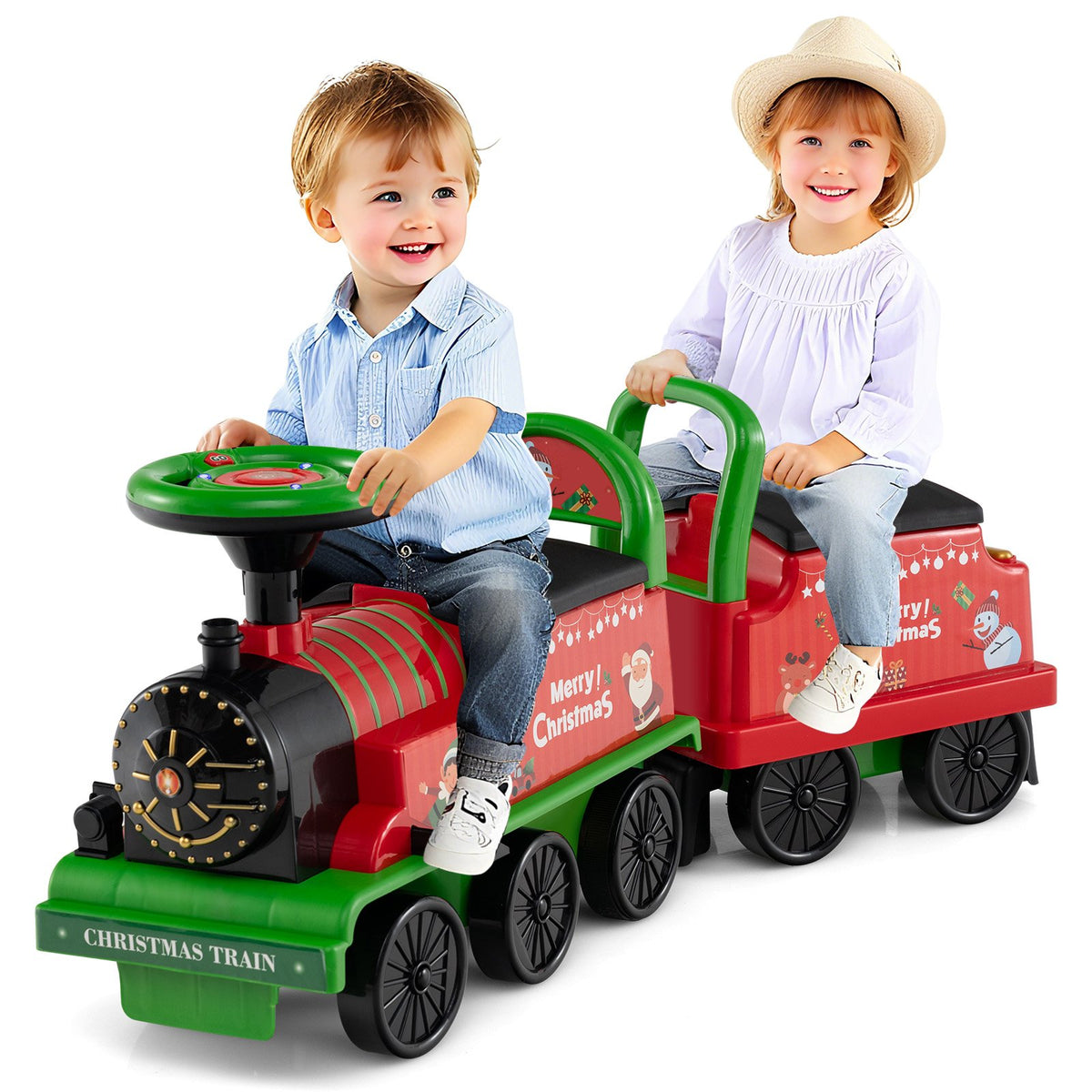 6V Ride on Train 2-Seater with Carriage and Flashing LED Lights-Green view 3