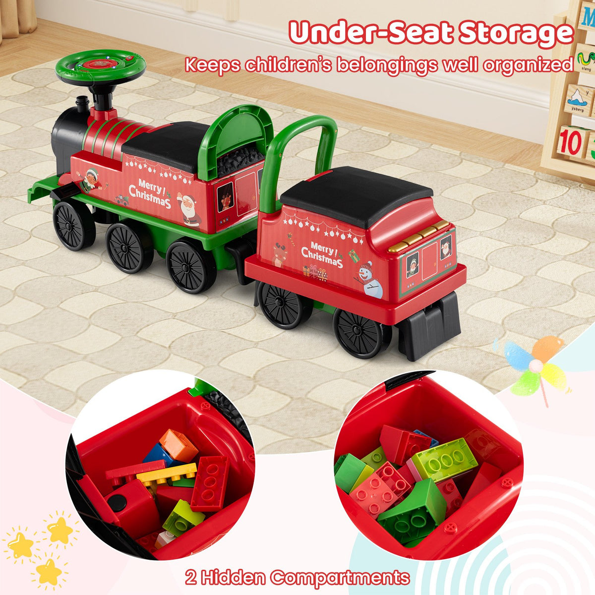 6V Ride on Train 2-Seater with Carriage and Flashing LED Lights-Green view 5
