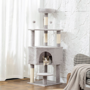 54 Inch Cat Tree with Large Condo, Top Perch, Sisal Scratching Posts, Dangling Toy Ball,Light Grey