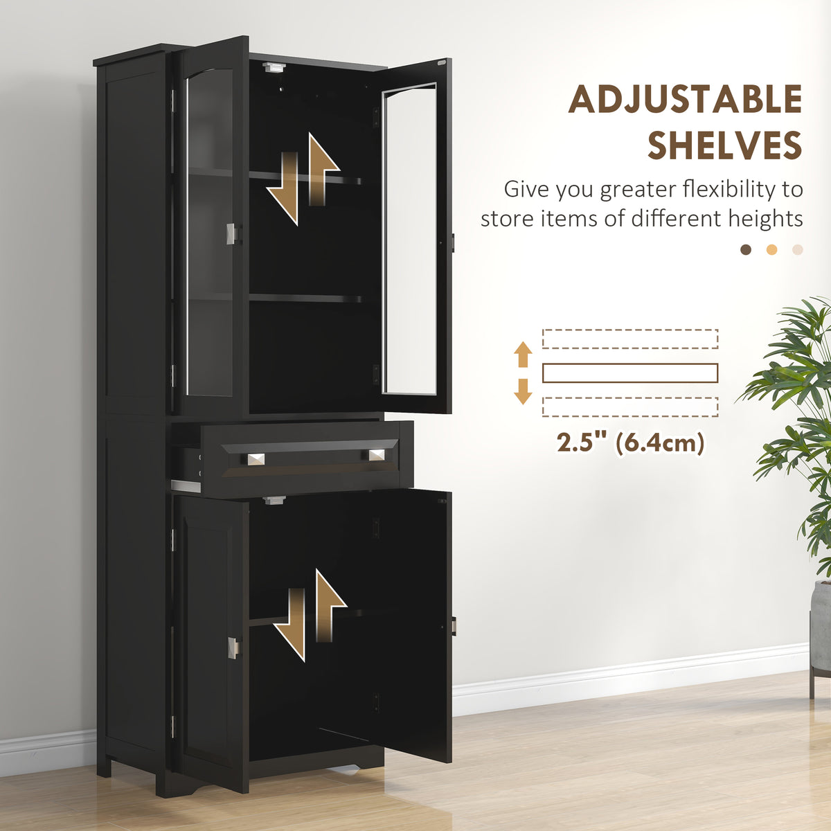 63" 4-Door Kitchen Pantry Cabinet, Freestanding Storage Cabinet Cupboard with Adjustable Shelves, Black – view 4