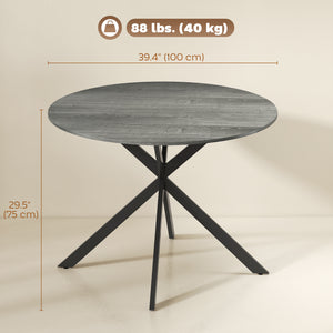 40" Round Kitchen Table for 4, Industrial Dining Table with Steel Legs for Dining Room, Distressed Grey