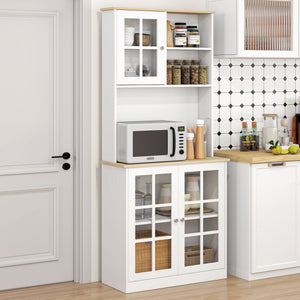 Kitchen Buffet with Hutch, Storage Pantry with 3 Cabinets, 2 Open Shelves and Large Countertop, Black – view 14