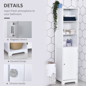 Tall Bathroom Storage Cabinet, Freestanding Tower Cabinet with Adjustable Shelf, 3 Open Shelves, White