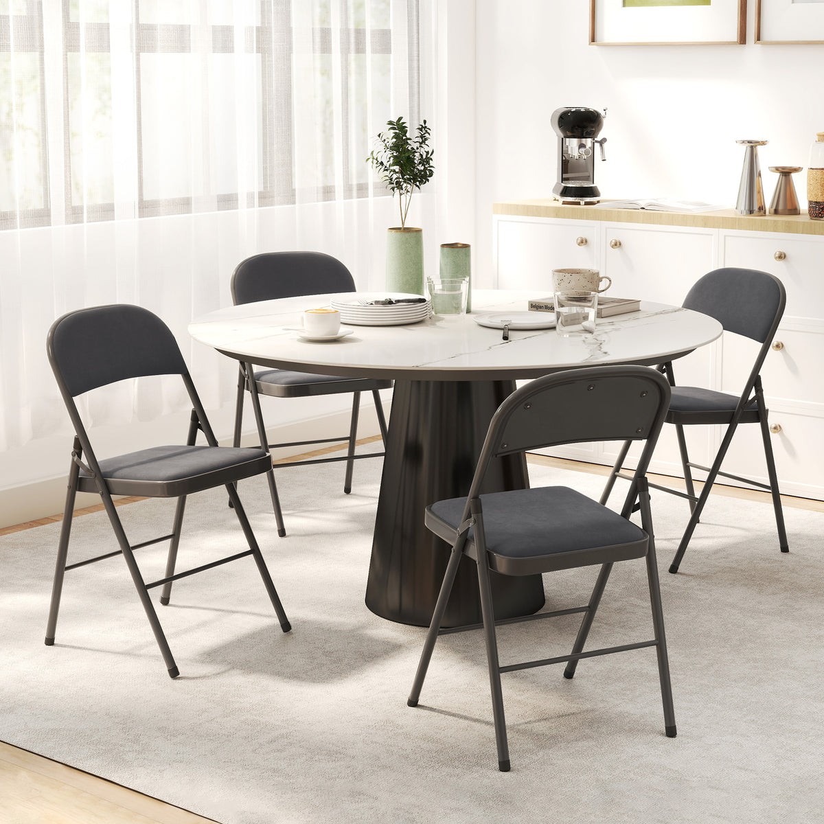 4 Pack Folding Chairs with Padded Seats, Velvet Portable Party Chairs with Steel Frame, Beige – view 14