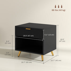 Nightstand with Fluted Panel, Bedside Table with Drawer and Open Compartment – view 2