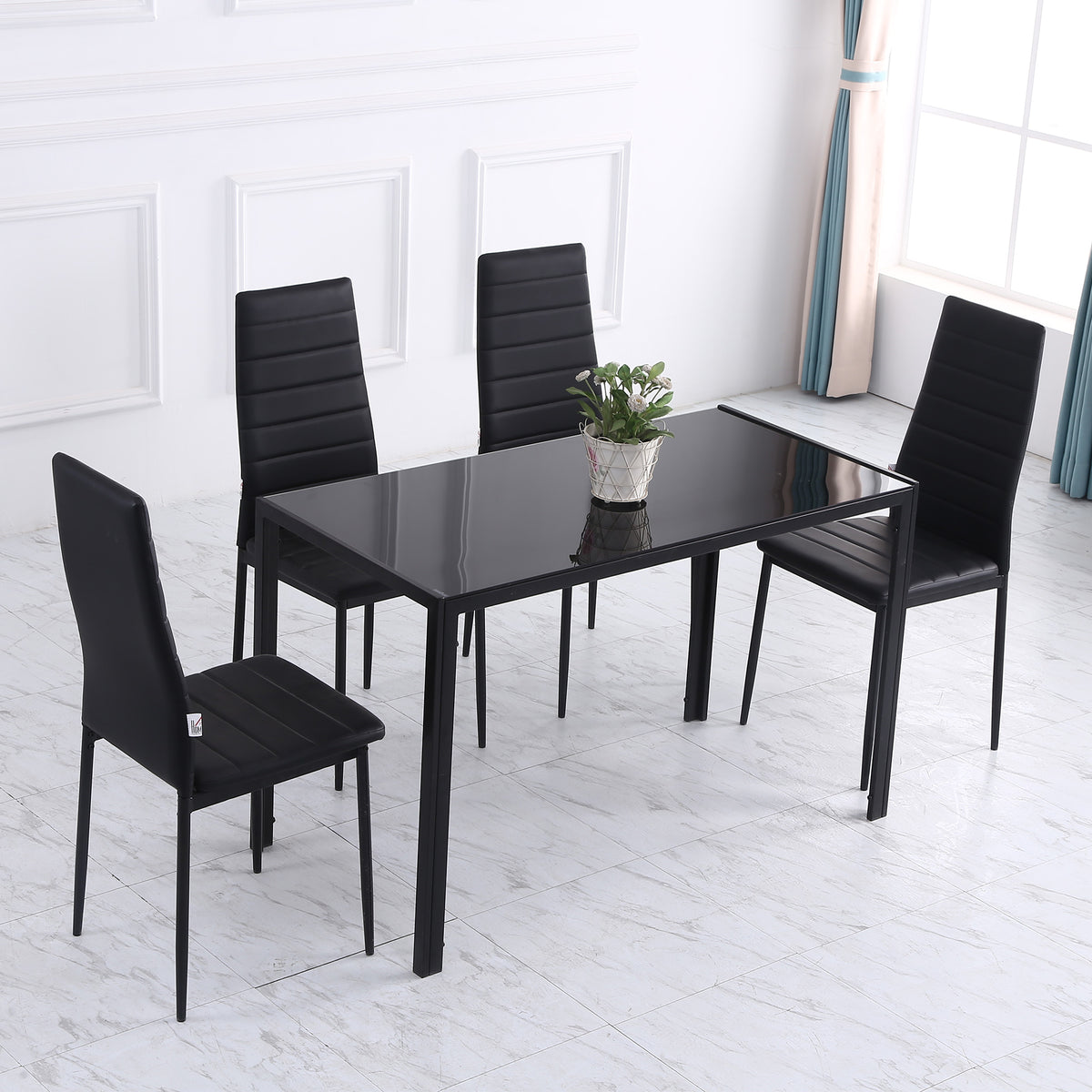 Rectangular Kitchen Table for 4 People, Dining Table with Tabletop Tempered Glass for Dining Room – view 5