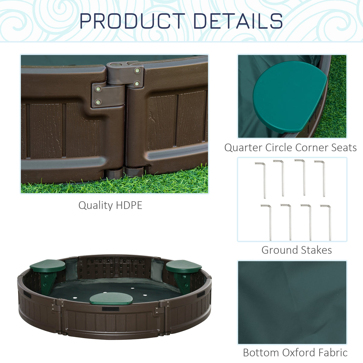 Kids Sandbox with Cover, Seat, Sandbox Outdoor for Backyard, Brown