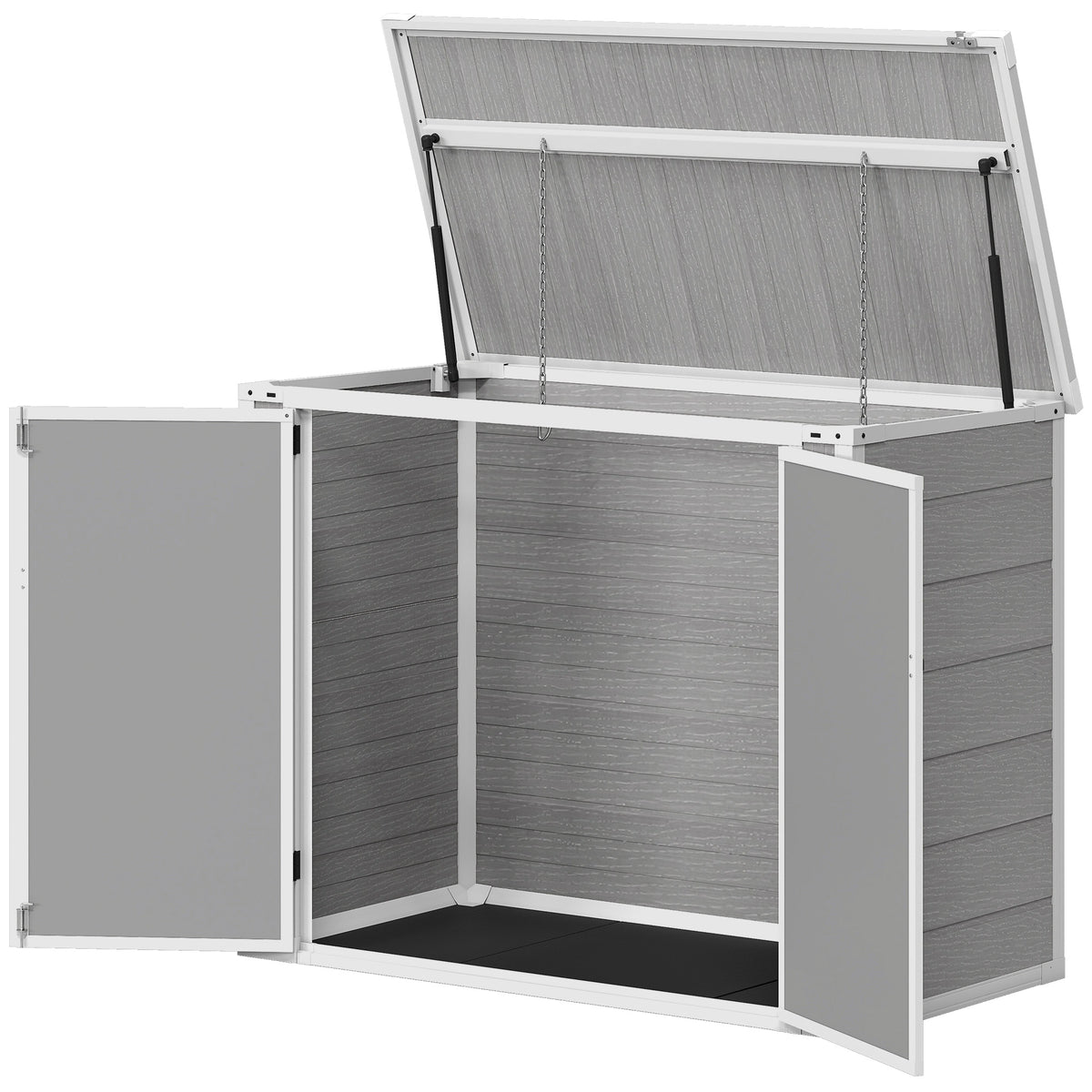 41 Cu. Ft. Outdoor Storage Shed, Outdoor Horizontal Trash Can Storage with Chain Lid, Lockable Storage Box