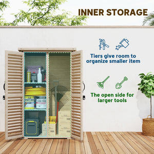 30" x 20" x 47" Wooden Garden Shed, Outdoor Storage Shed with Waterproof Asphalt Roof, Shelves, Natural