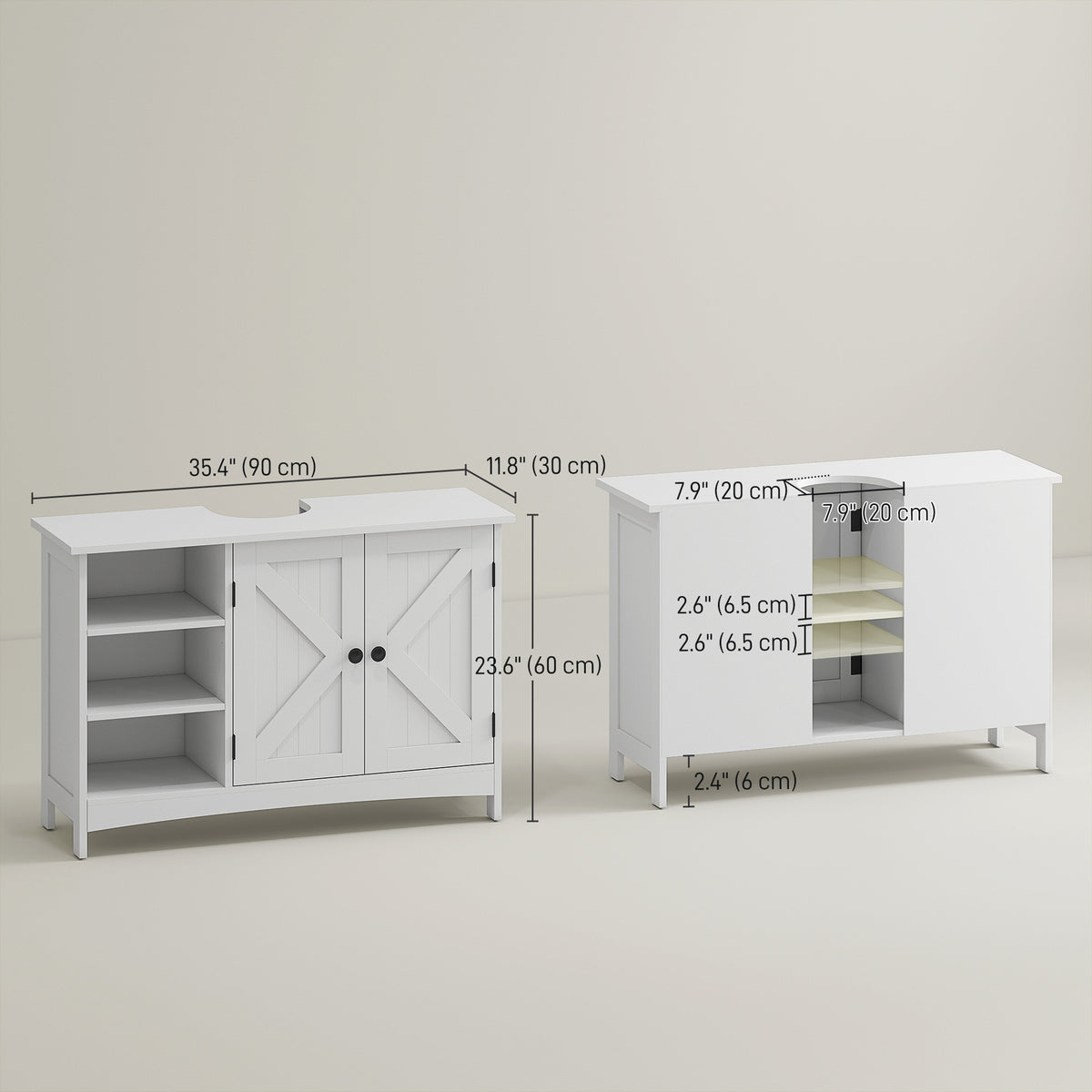 Bathroom Vanity Cabinet, Under Sink Storage Cabinet with Double Doors, Open and Adjustable Shelves, White