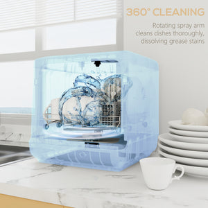 Portable Dishwasher, Counter Dishwasher with 4 Place Settings, 5 Washing Programs, Air-Dry Function, 6L Water Tank