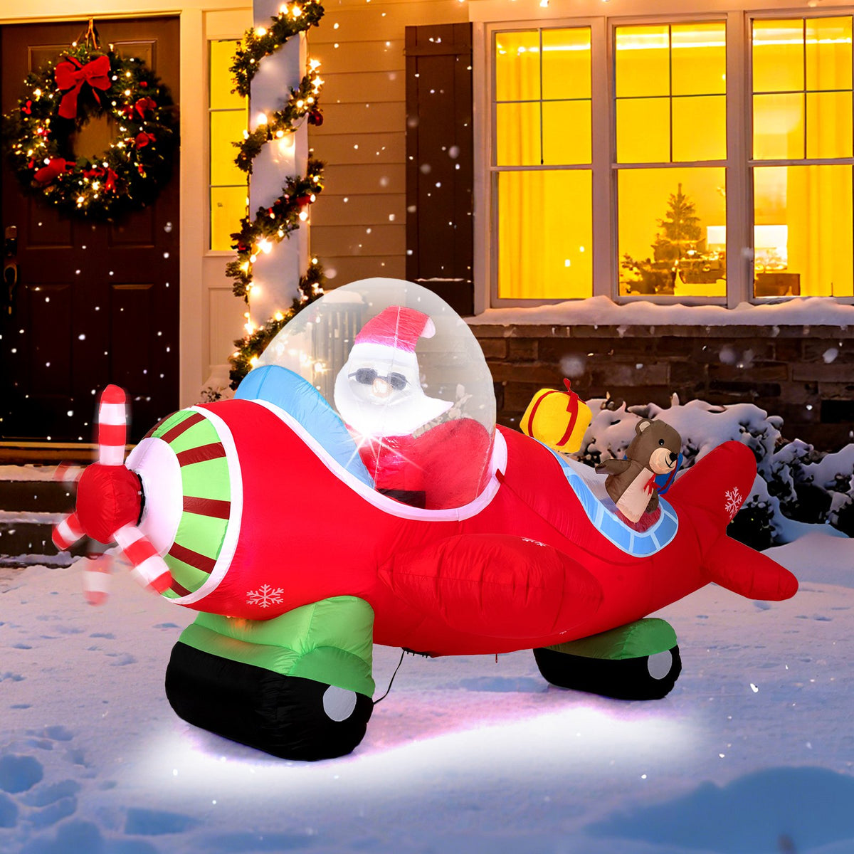 7.2 Feet Christmas Inflatables Airplane with Gift Boxes and Built-in LED Lights view 2