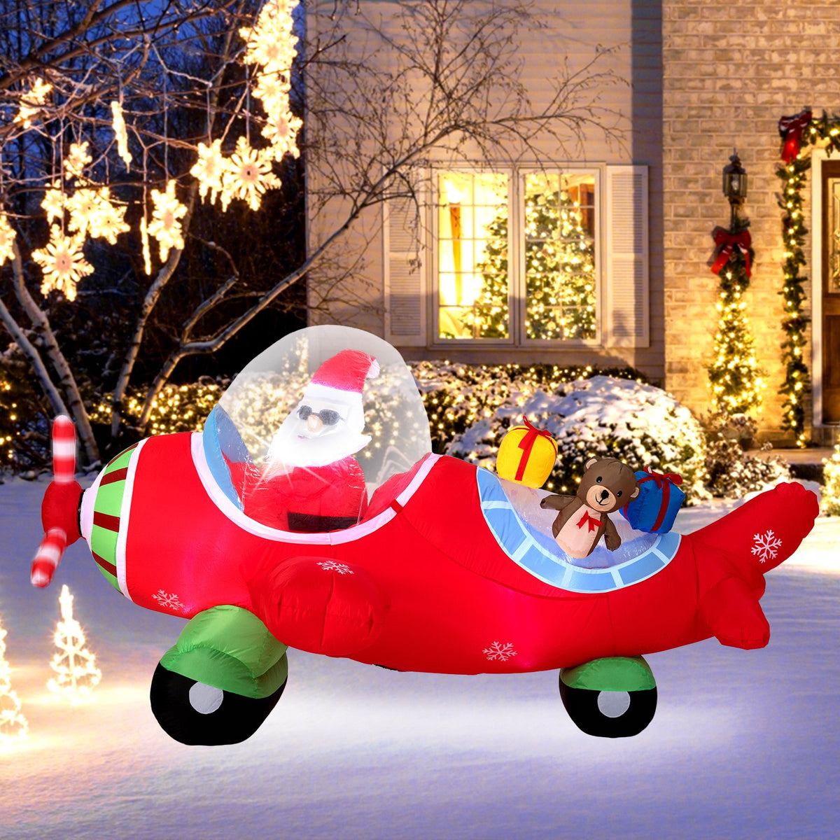 7.2 Feet Christmas Inflatables Airplane with Gift Boxes and Built-in LED Lights view 5