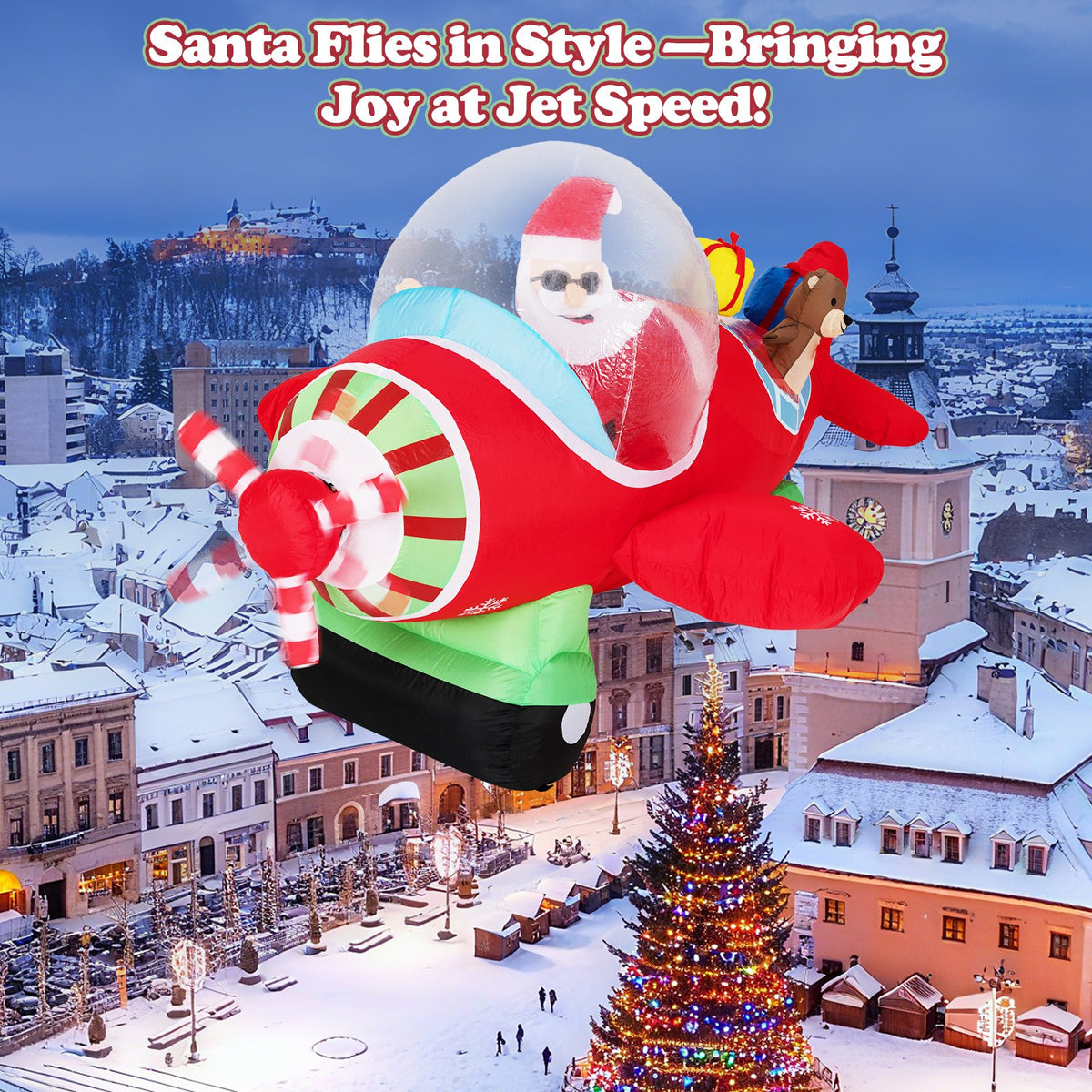 7.2 Feet Christmas Inflatables Airplane with Gift Boxes and Built-in LED Lights view 6