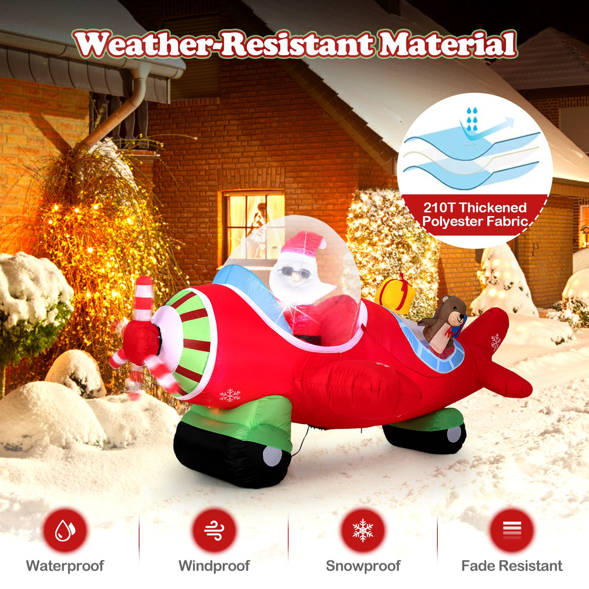 7.2 Feet Christmas Inflatables Airplane with Gift Boxes and Built-in LED Lights view 8
