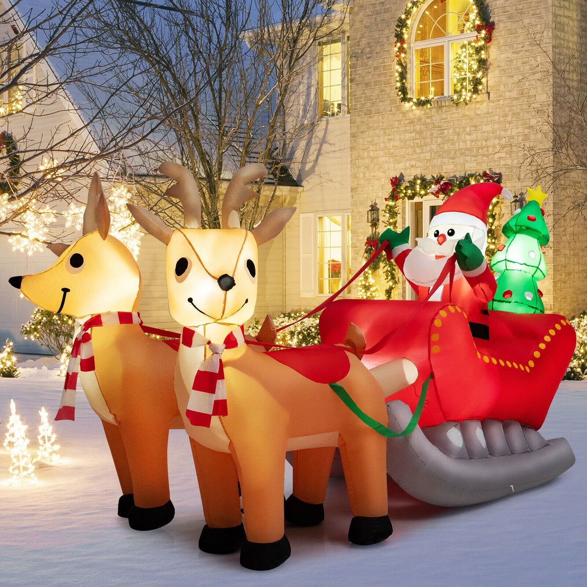 7.2 Feet Long Christmas Inflatable Santa Rides Sled with LED Lights view 2