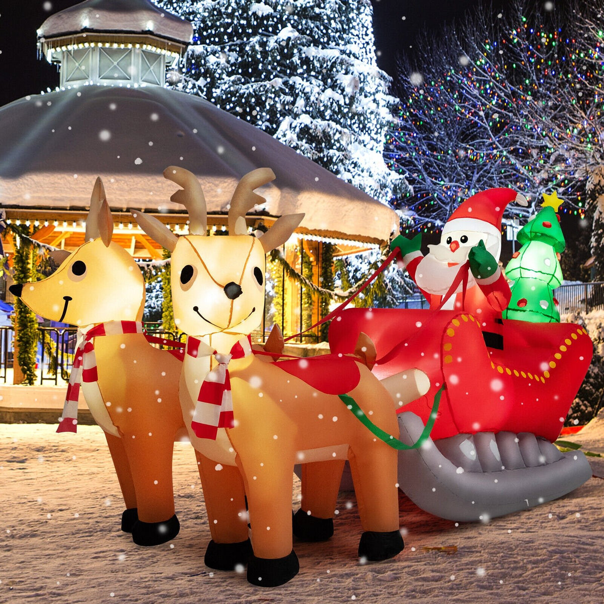 7.2 Feet Long Christmas Inflatable Santa Rides Sled with LED Lights view 6