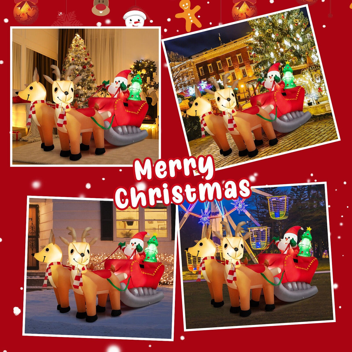 7.2 Feet Long Christmas Inflatable Santa Rides Sled with LED Lights view 8