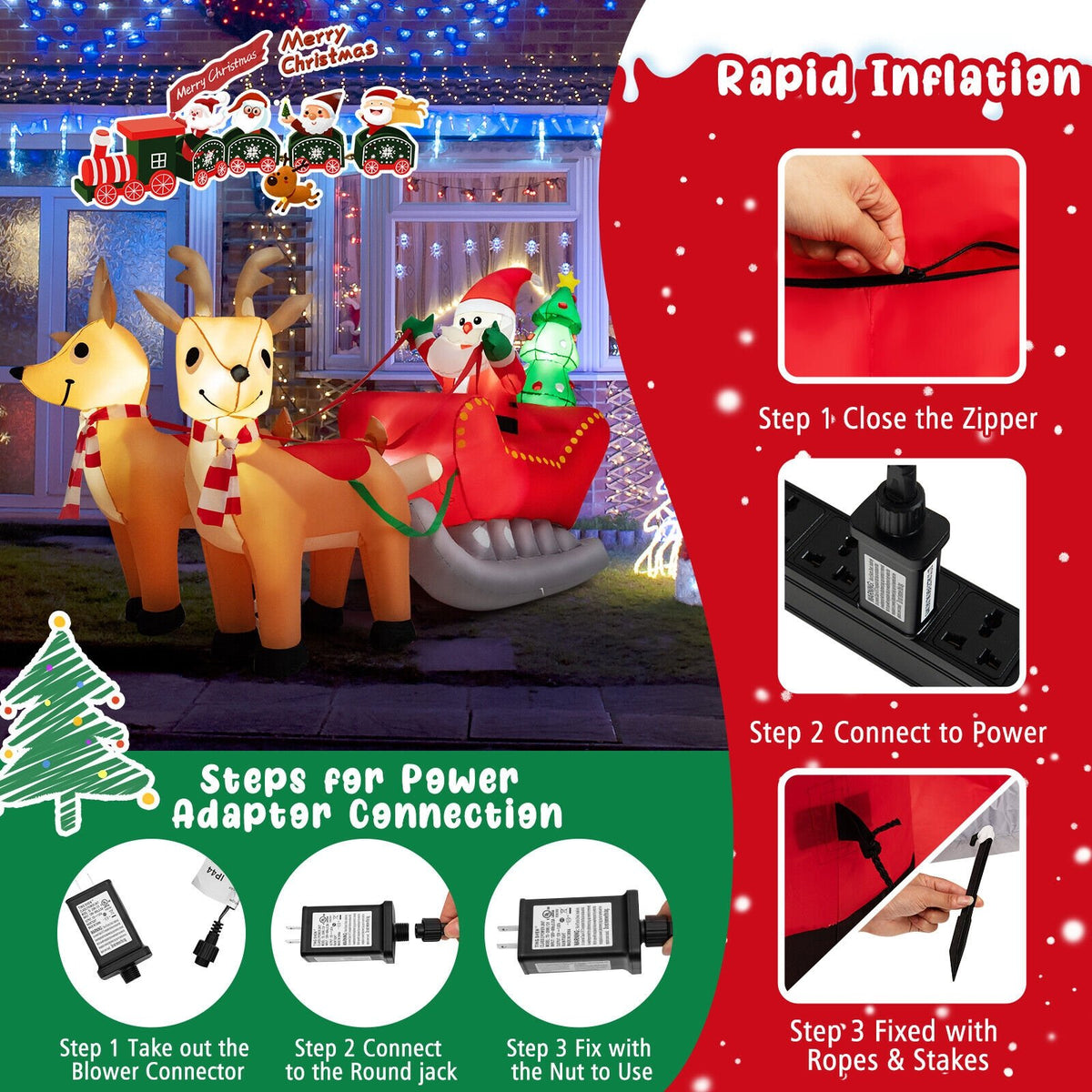 7.2 Feet Long Christmas Inflatable Santa Rides Sled with LED Lights view 9