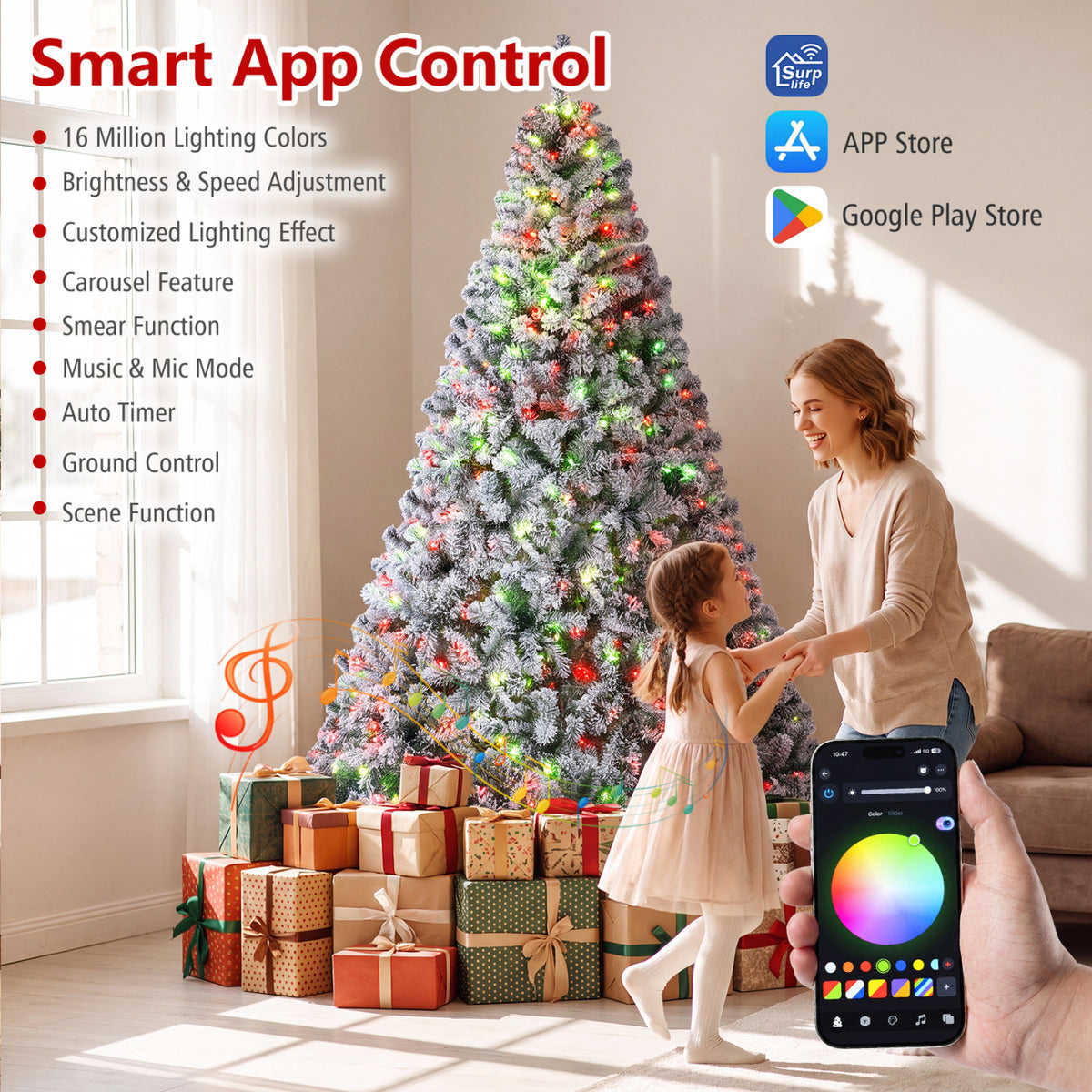 7.5/6 FT Smart Pencil Christmas Tree with APP Remote & RGB Lights and Music Sync-6FT view 8
