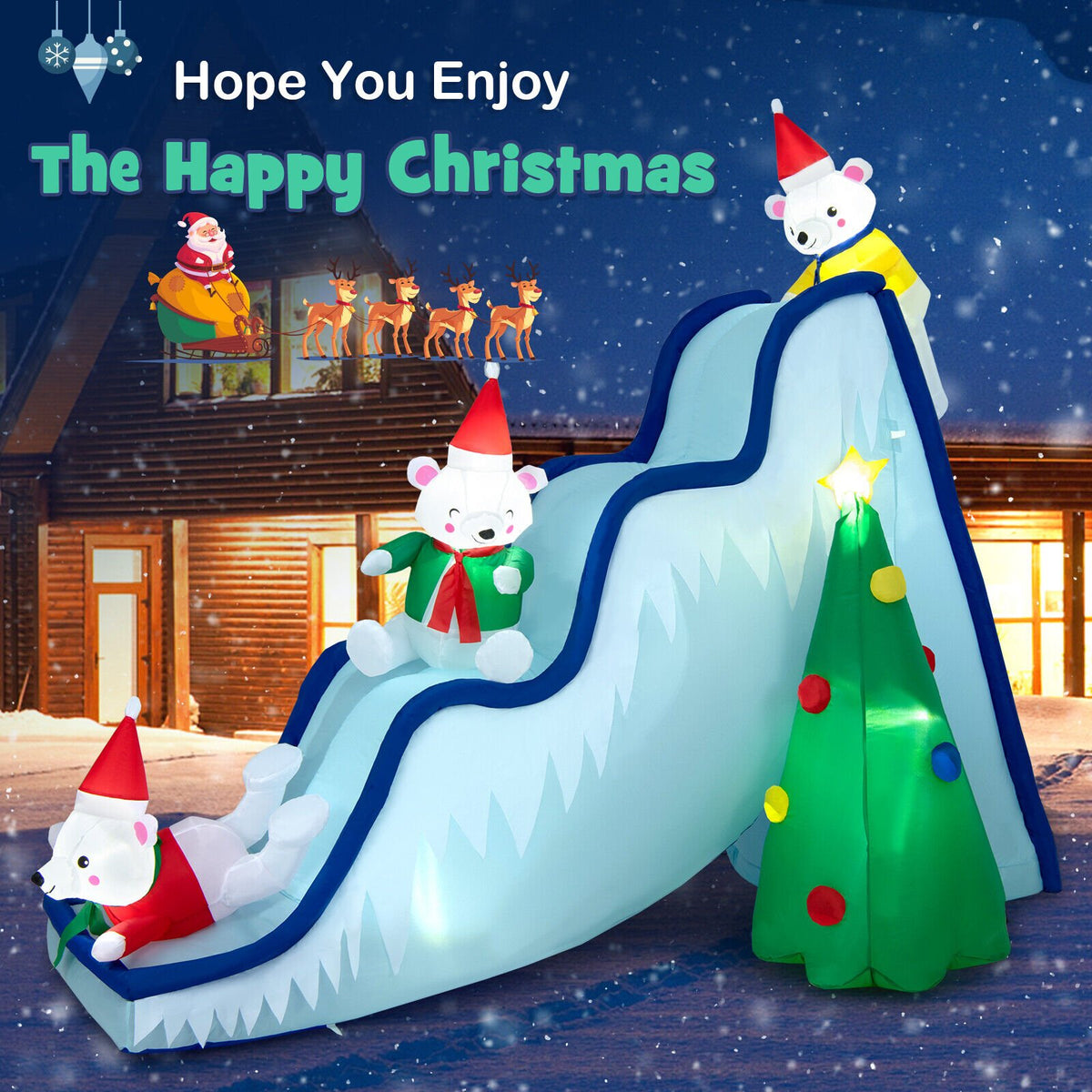 9 Feet Inflatable Polar Bear Slide Scene Decoration with LED Lights view 6