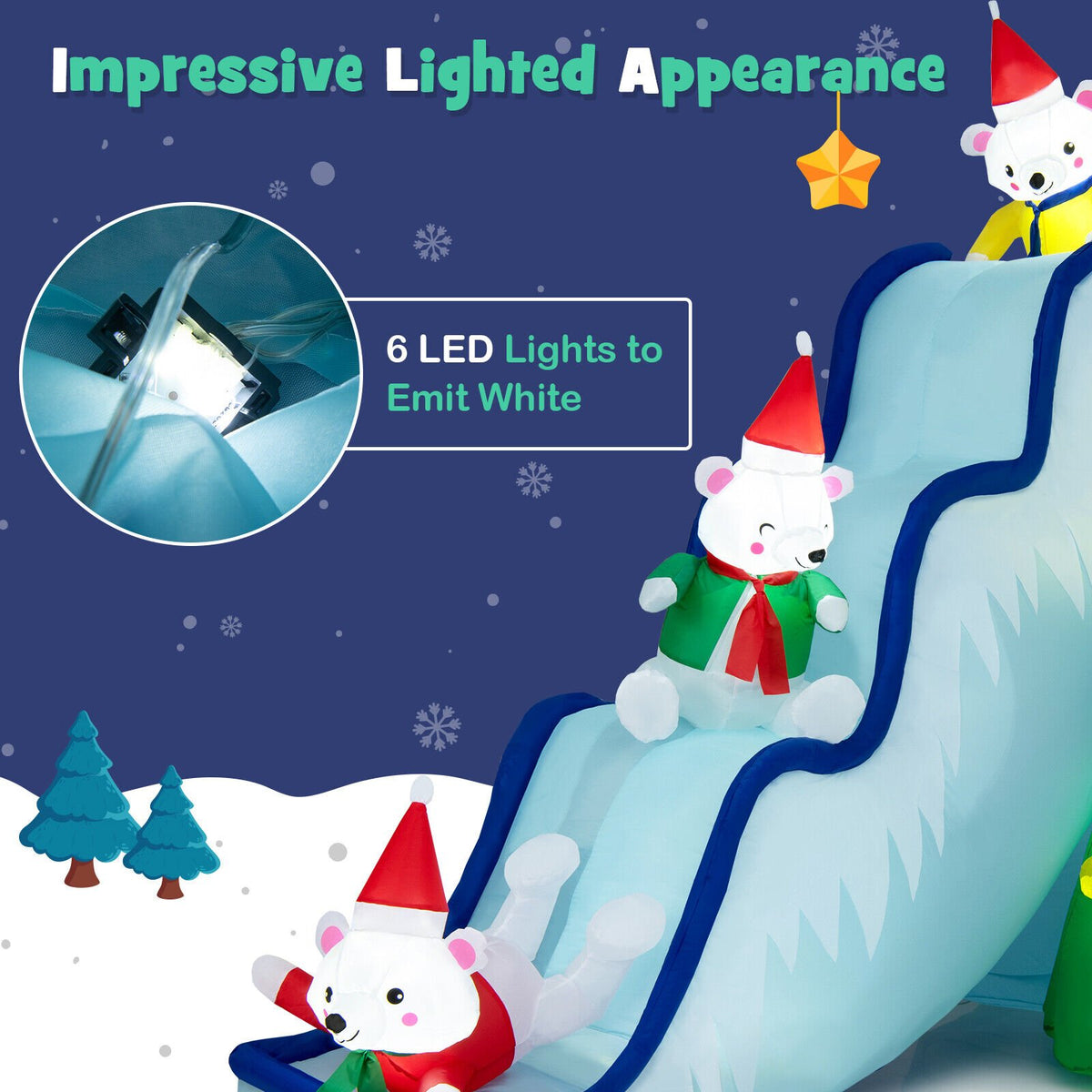 9 Feet Inflatable Polar Bear Slide Scene Decoration with LED Lights view 7