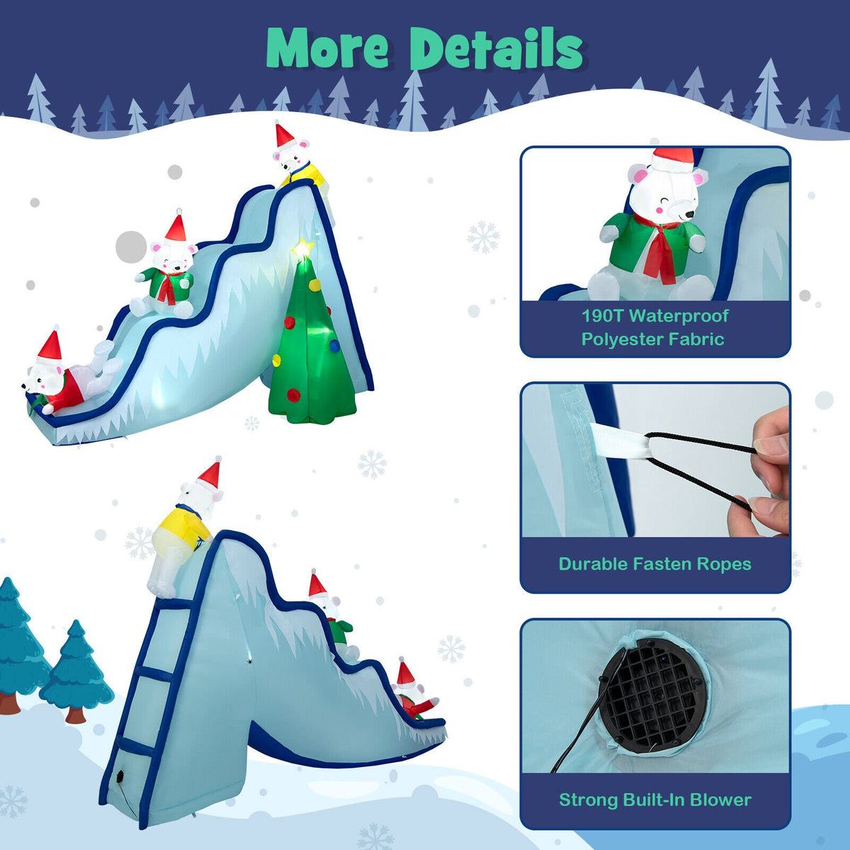 9 Feet Inflatable Polar Bear Slide Scene Decoration with LED Lights view 8
